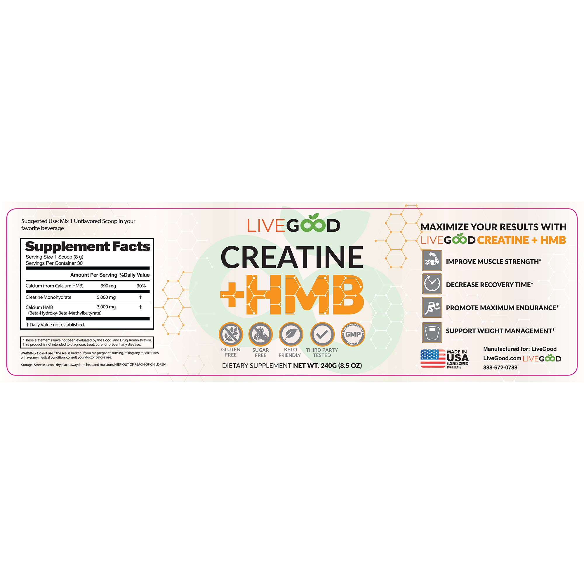 Livegood Creatine + HMB label